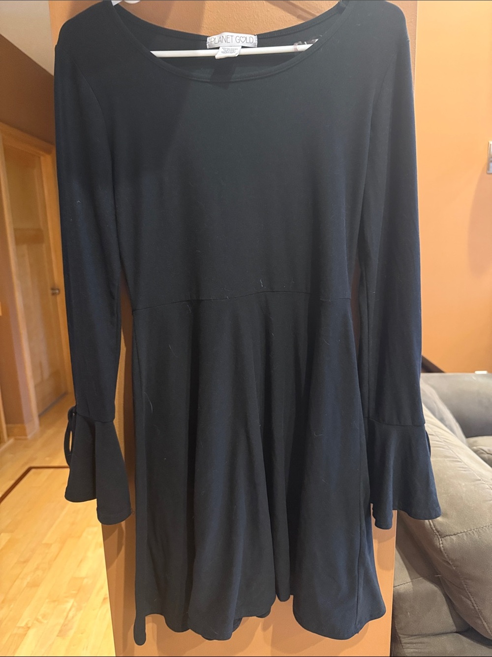 Planet Gold Black Long Sleeve Flared Hem Dress
